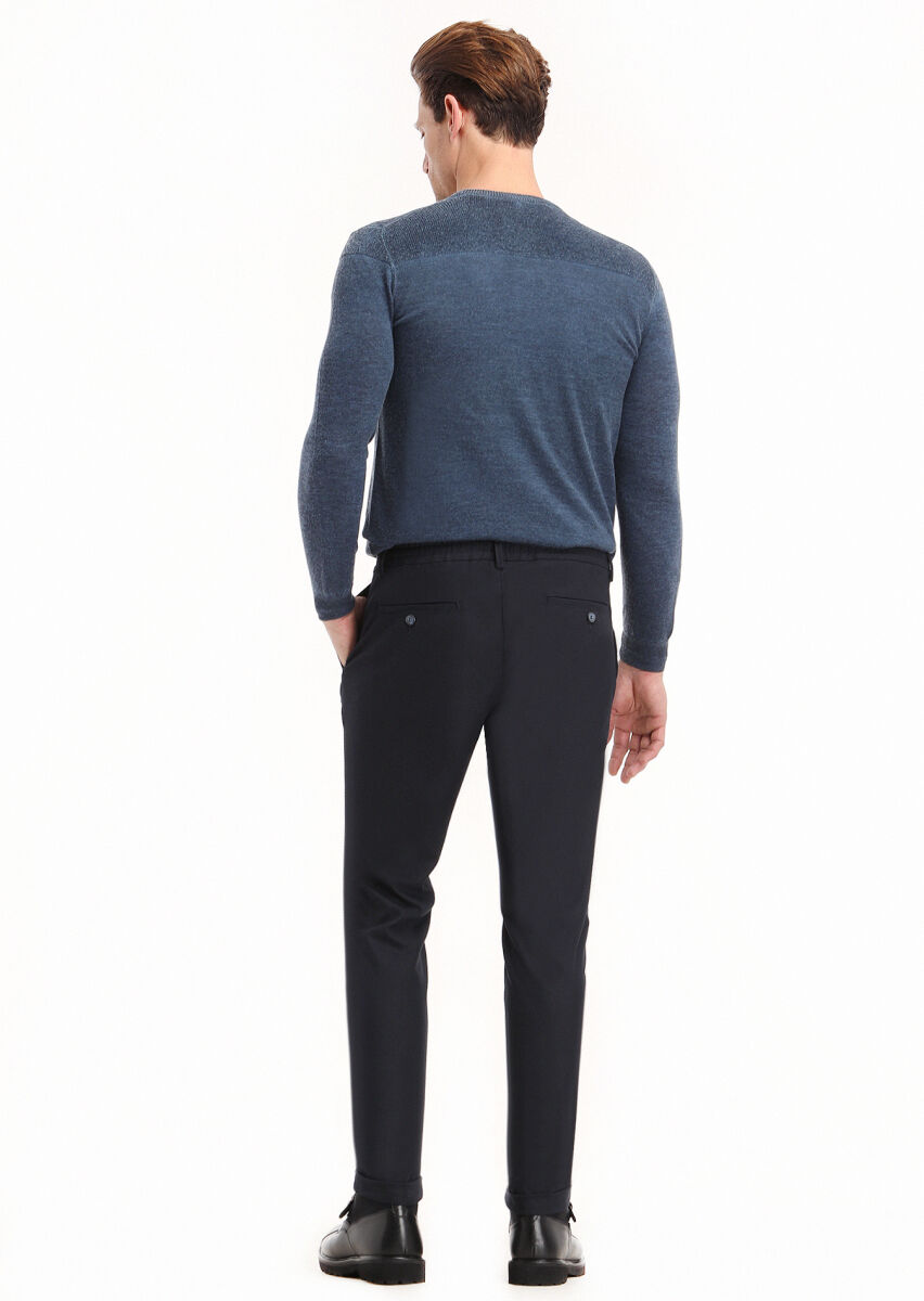 Navy Blue Weaving Jogging Fit Casual Trousers - 4