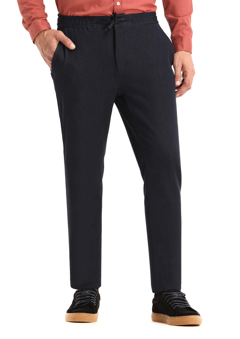 Navy Blue Weaving Jogging Fit Casual Trousers 