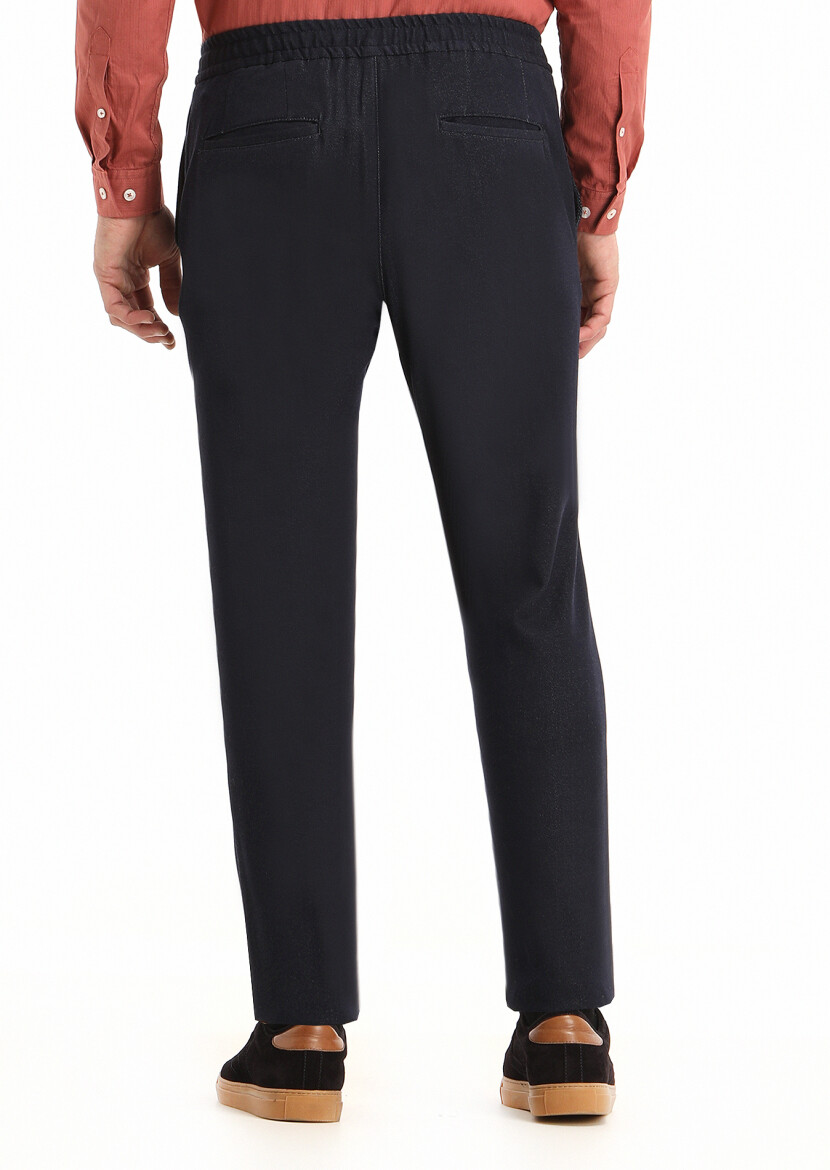 Navy Blue Weaving Jogging Fit Casual Trousers 