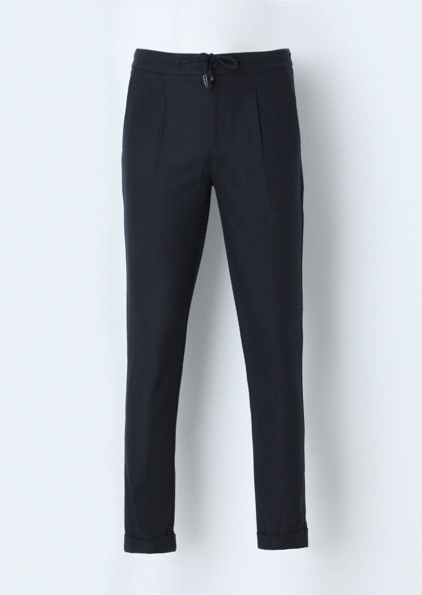 Navy Blue Weaving Jogging Fit Casual Trousers 