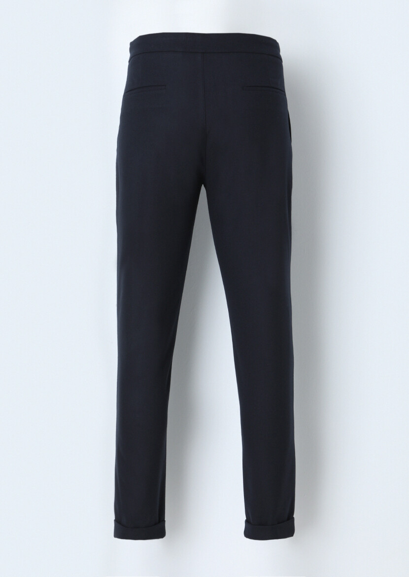 Navy Blue Weaving Jogging Fit Casual Trousers - 3