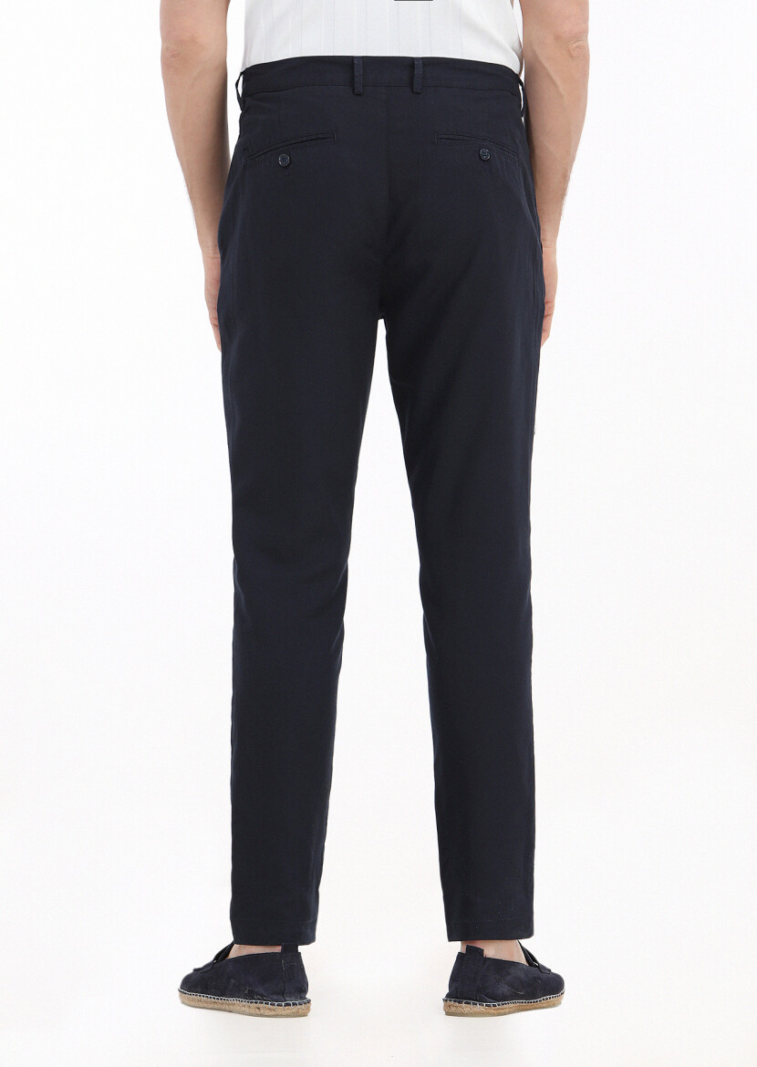 Navy Blue Weaving Jogging Fit Casual Trousers - 3