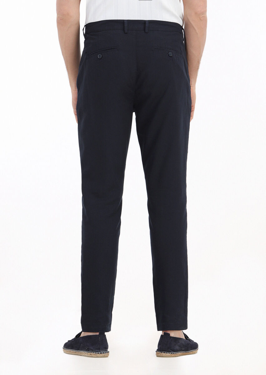 Navy Blue Weaving Jogging Fit Casual Trousers - 3