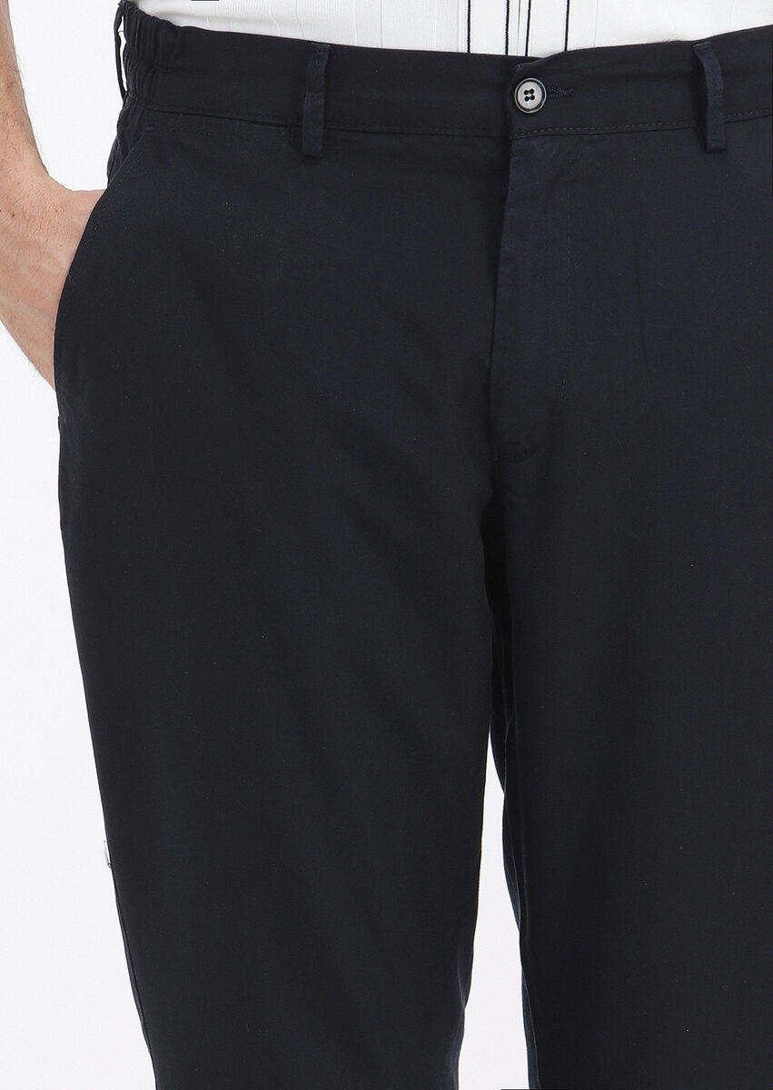 Navy Blue Weaving Jogging Fit Casual Trousers - 3