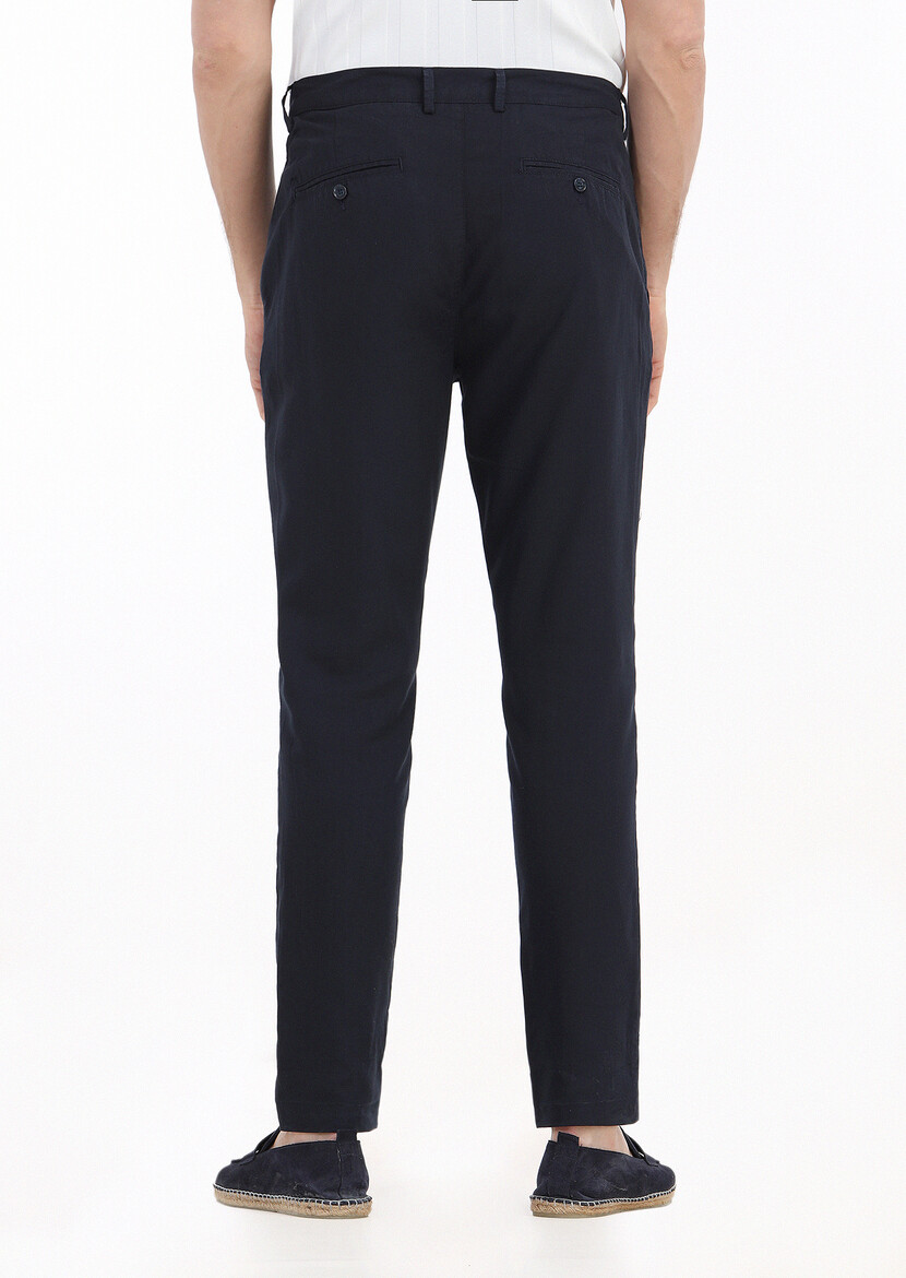 Navy Blue Weaving Jogging Fit Casual Trousers - 4