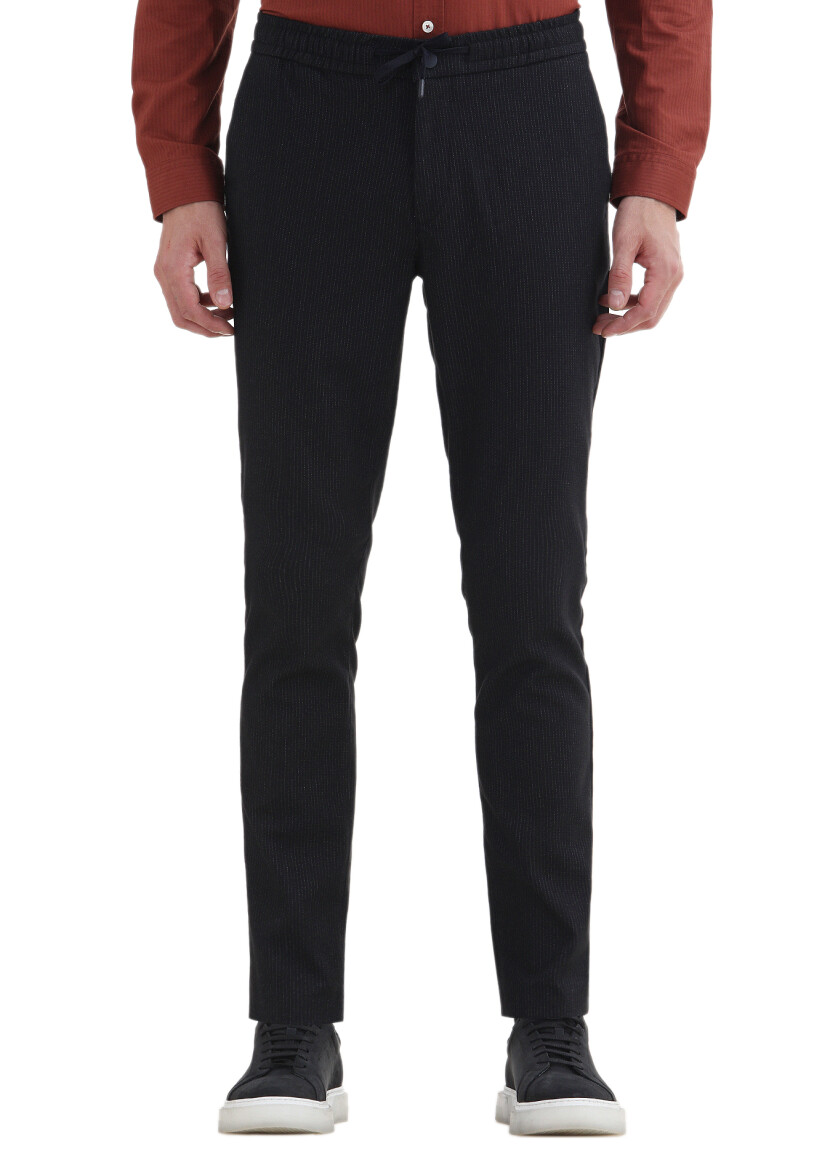 Navy Blue Weaving Jogging Fit Casual Trousers 