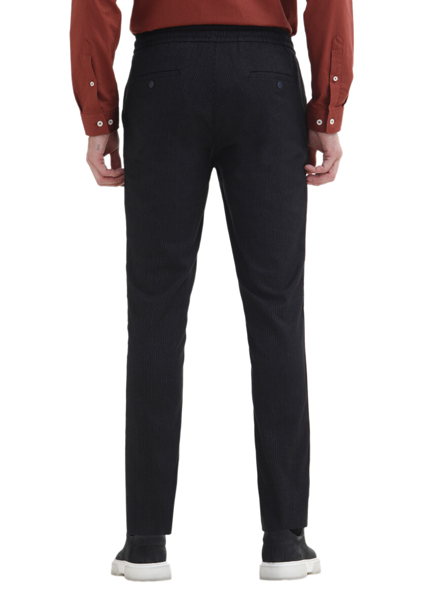 Navy Blue Weaving Jogging Fit Casual Trousers - 3
