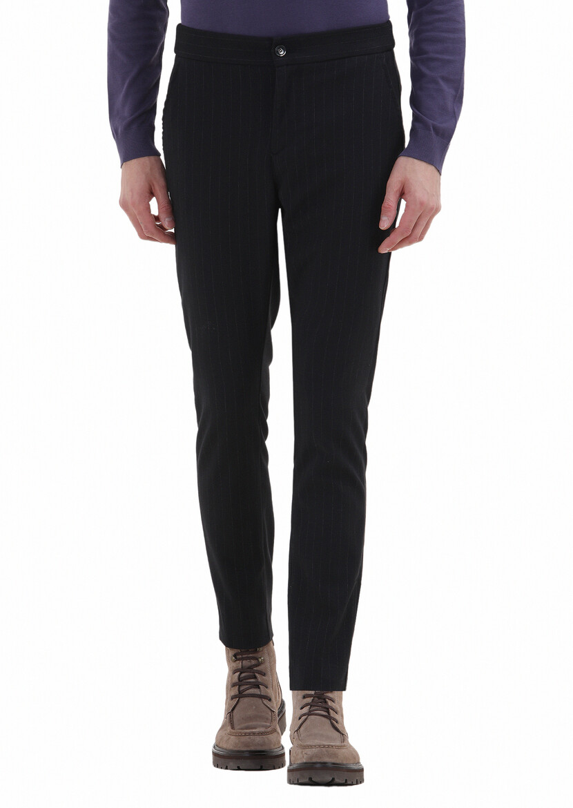 Navy Blue Weaving Jogging Fit Casual Trousers - 2