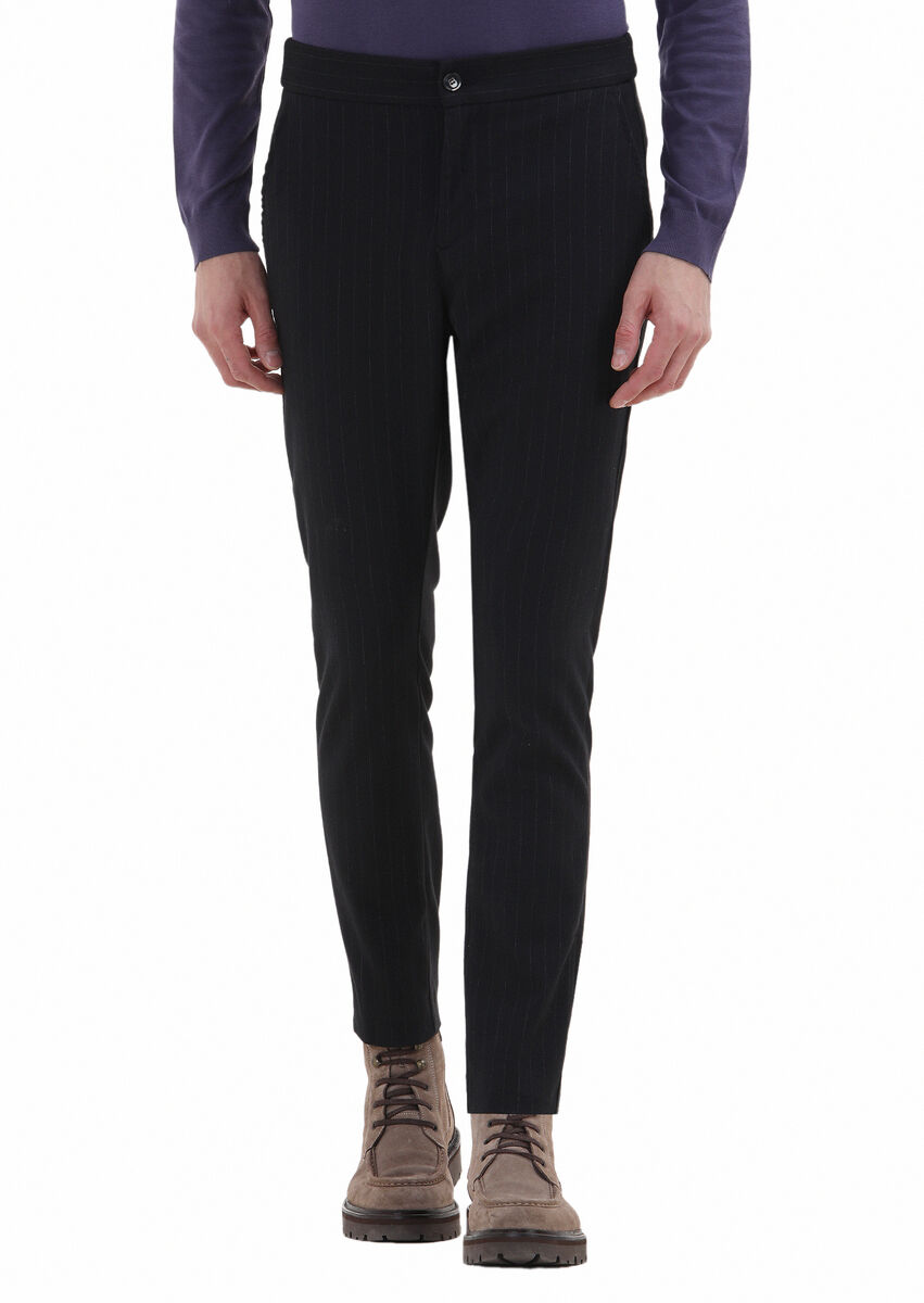 Navy Blue Weaving Jogging Fit Casual Trousers - 2