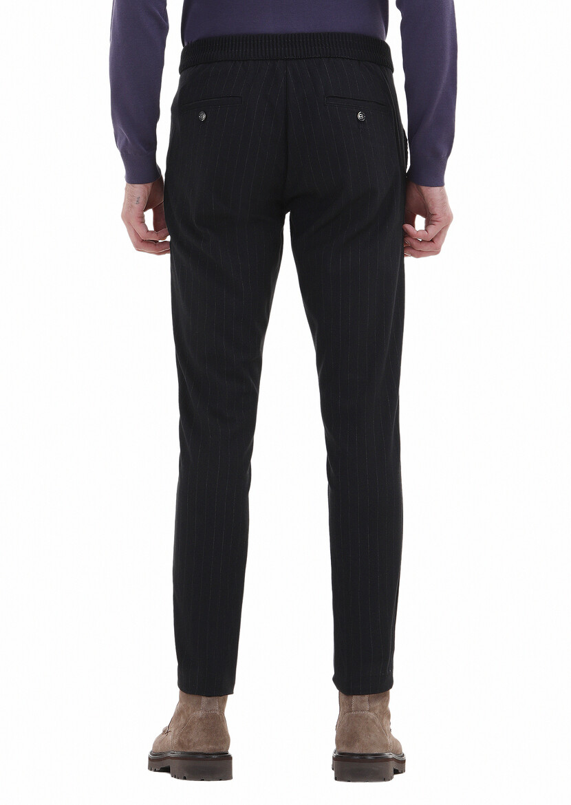 Navy Blue Weaving Jogging Fit Casual Trousers - 4