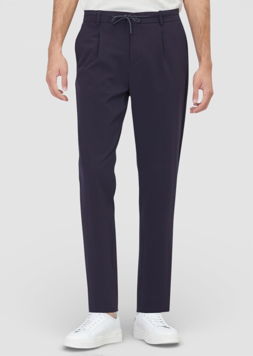 Navy Blue Weaving Jogging Fit Casual Trousers 