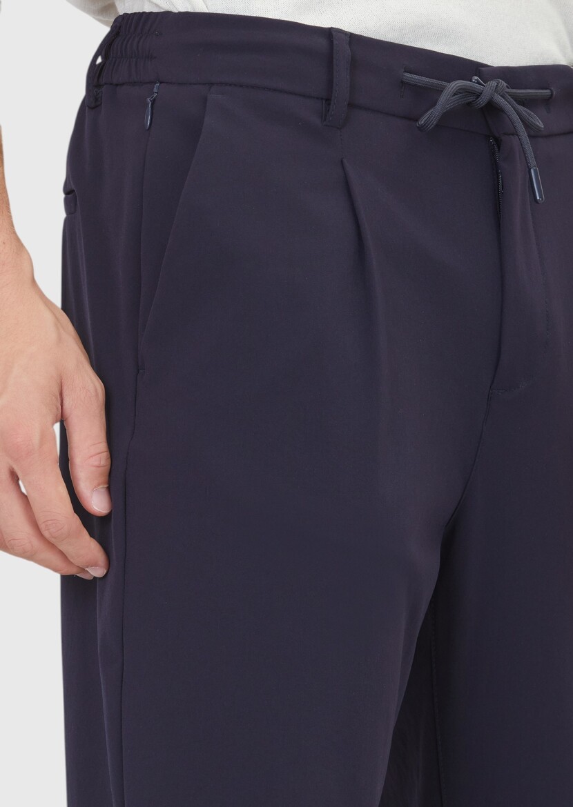 Navy Blue Weaving Jogging Fit Casual Trousers - 3