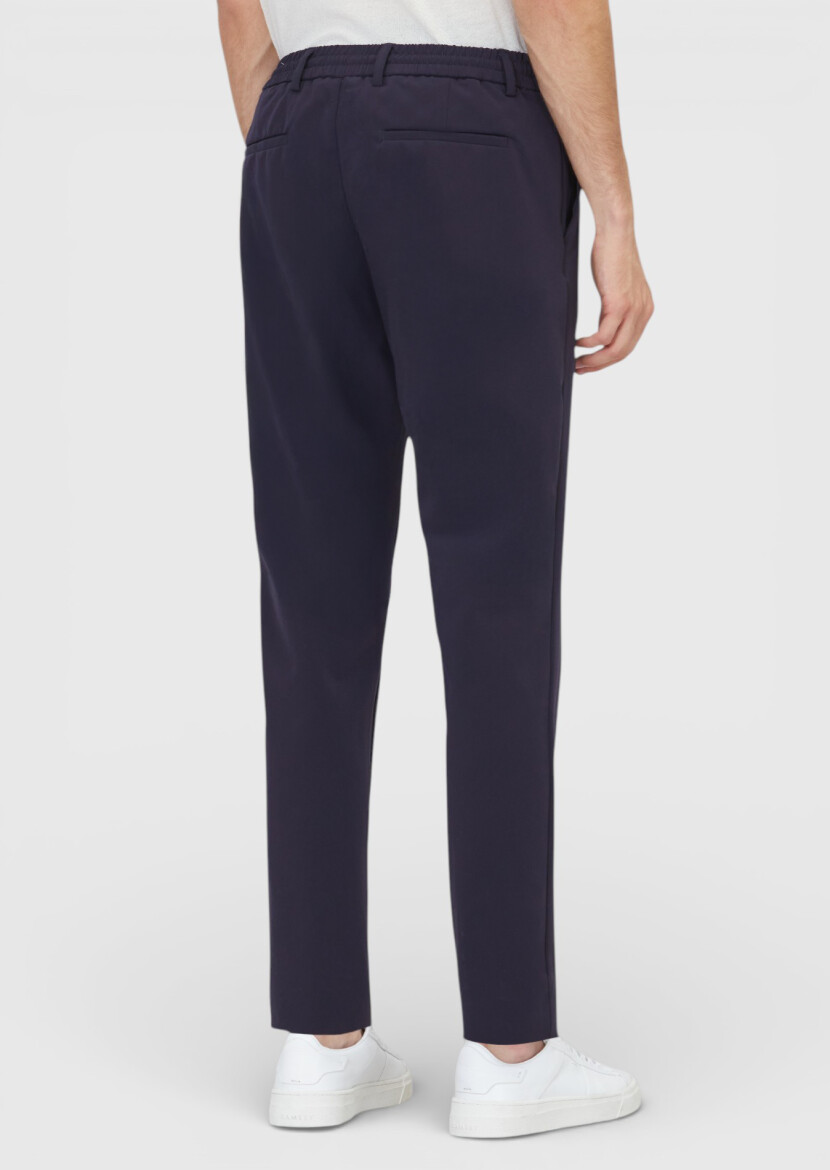 Navy Blue Weaving Jogging Fit Casual Trousers - 5