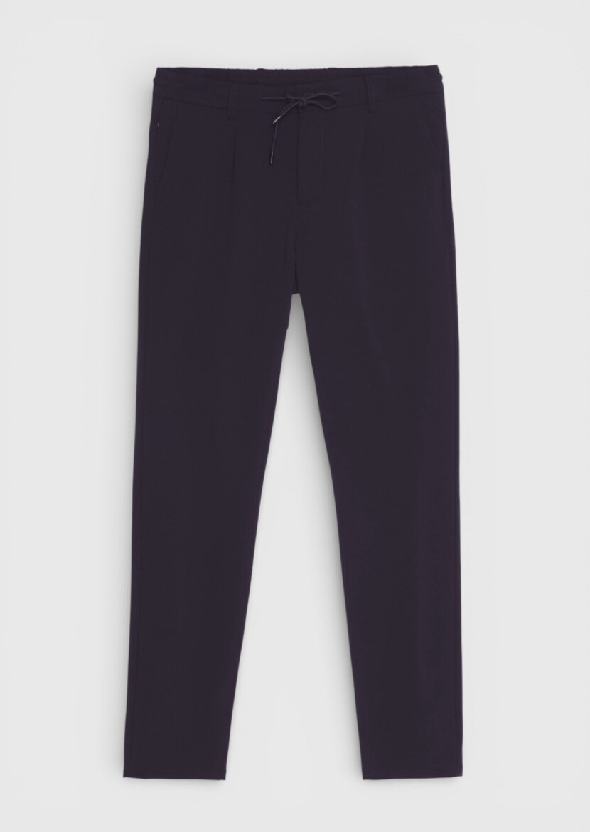 Navy Blue Weaving Jogging Fit Casual Trousers - 6