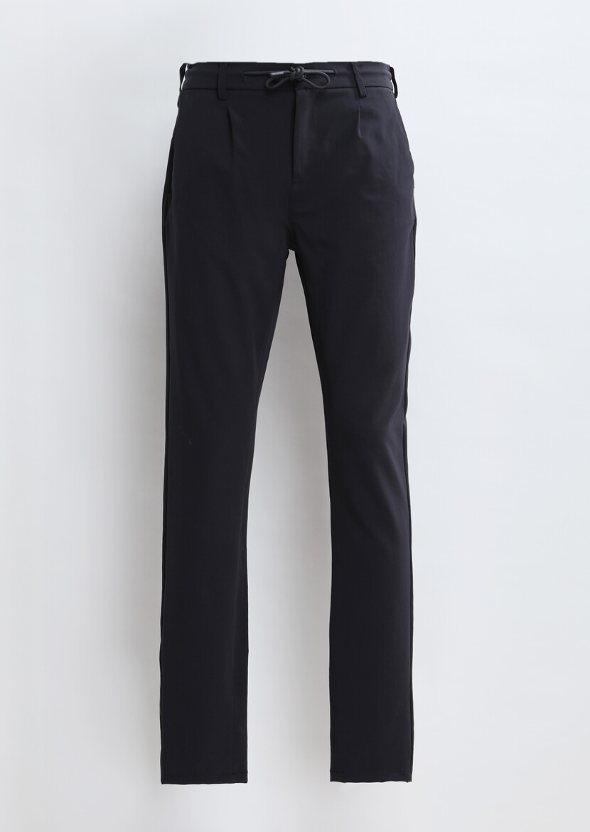 Navy Blue Weaving Jogging Fit Casual Trousers - 6