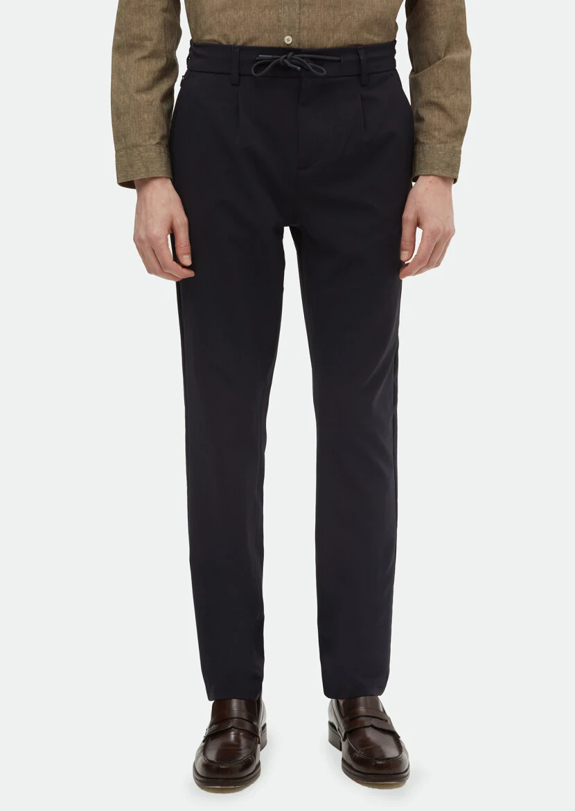 Navy Blue Weaving Jogging Fit Casual Trousers 