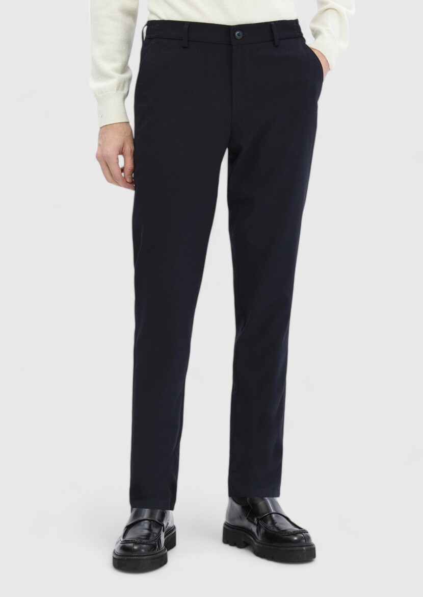 Navy Blue Weaving Jogging Fit Casual Trousers - 1