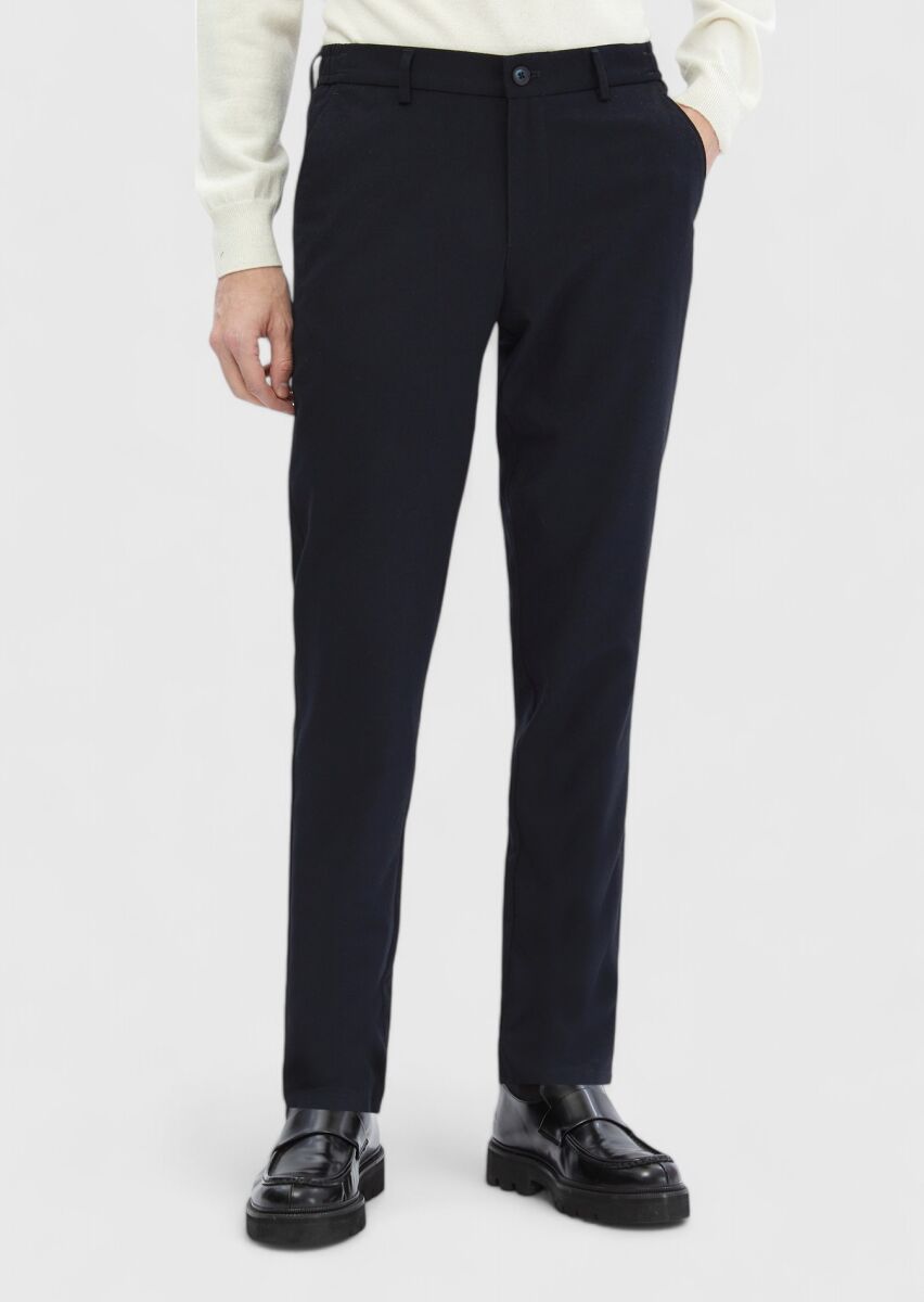 Navy Blue Weaving Jogging Fit Casual Trousers - 1