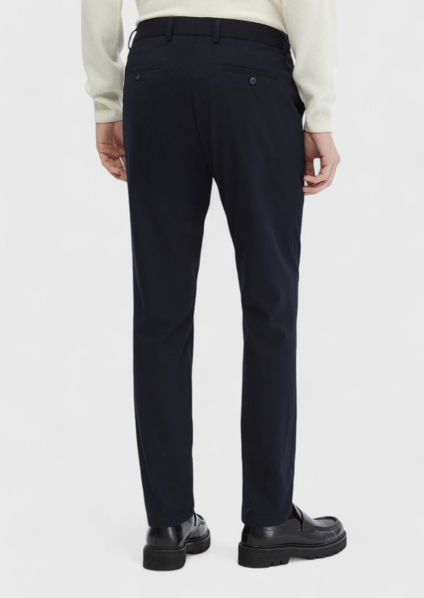 Navy Blue Weaving Jogging Fit Casual Trousers - 2