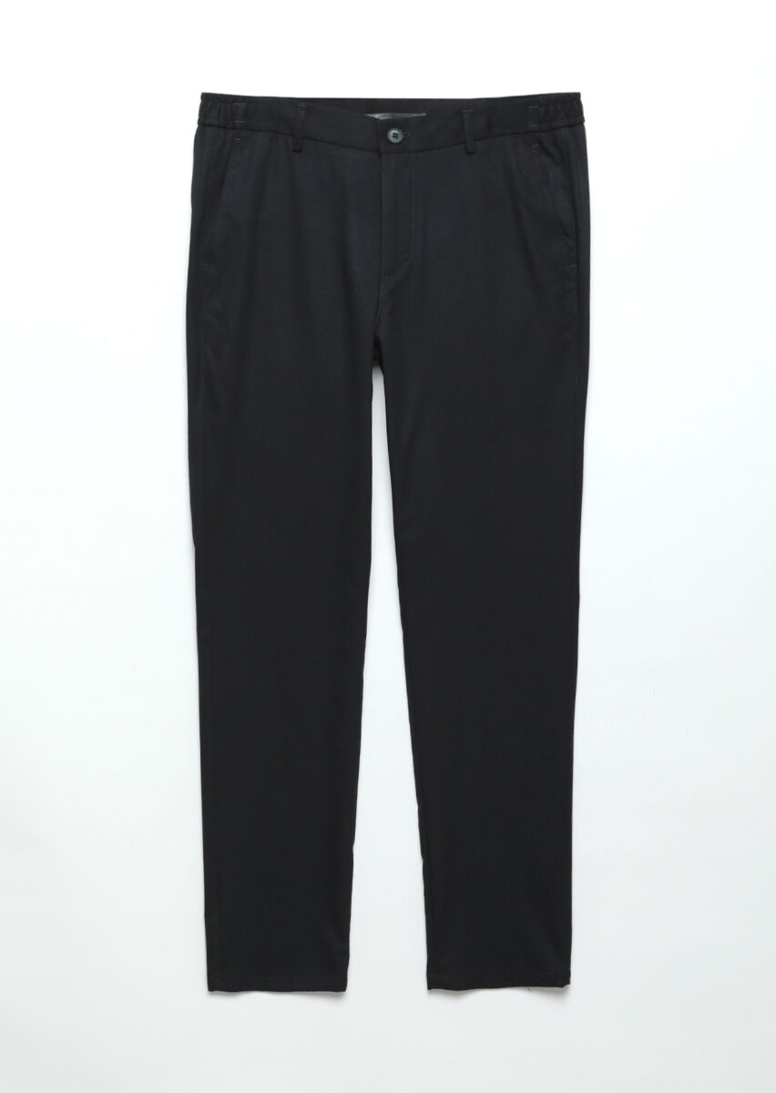 Navy Blue Weaving Jogging Fit Casual Trousers - 5