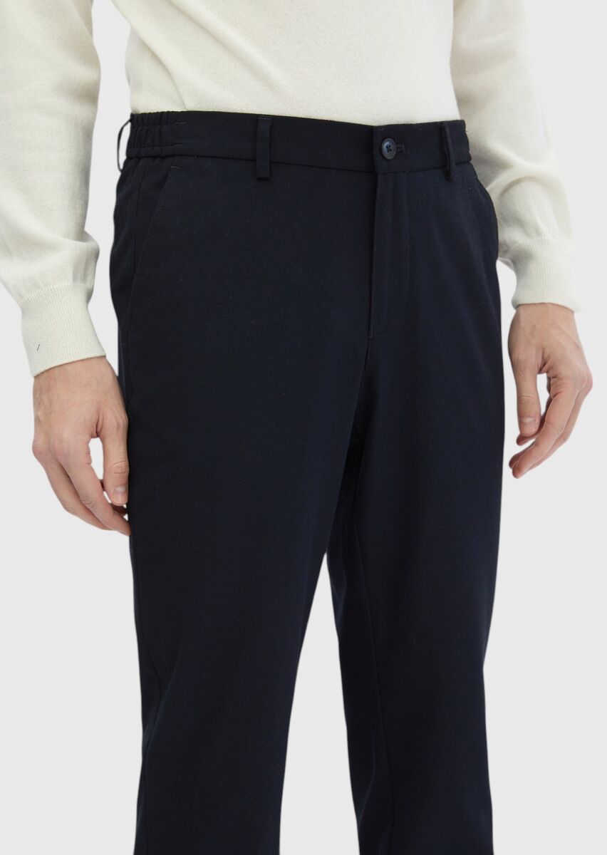 Navy Blue Weaving Jogging Fit Casual Trousers - 4