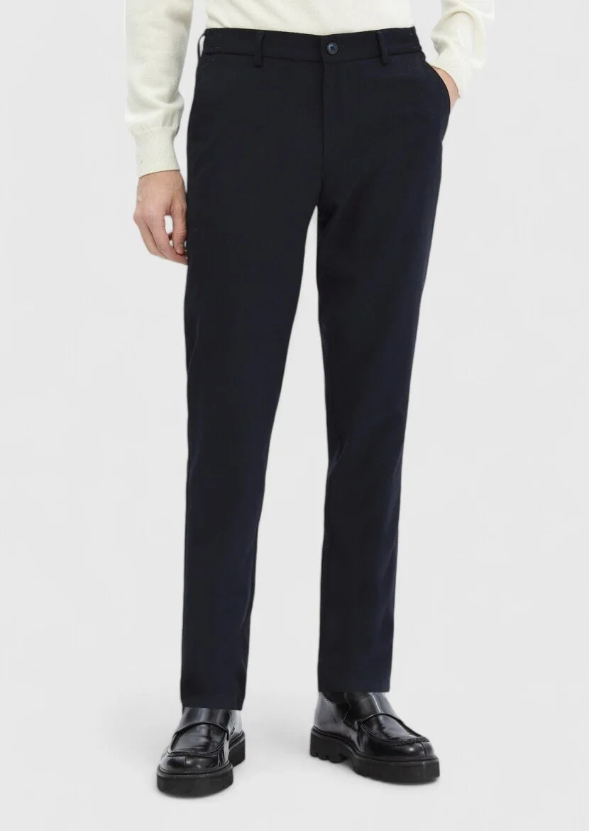 Navy Blue Weaving Jogging Fit Casual Trousers 