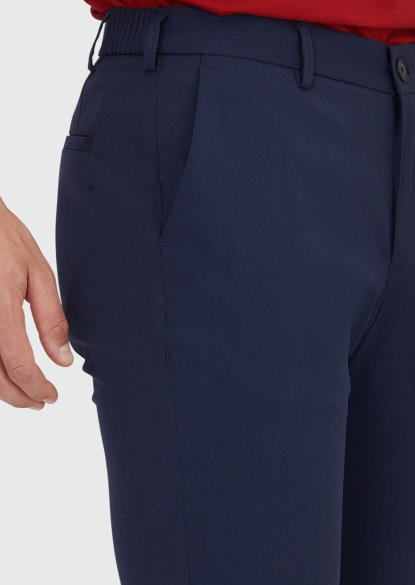 Navy Blue Weaving Jogging Fit Casual Trousers - 3