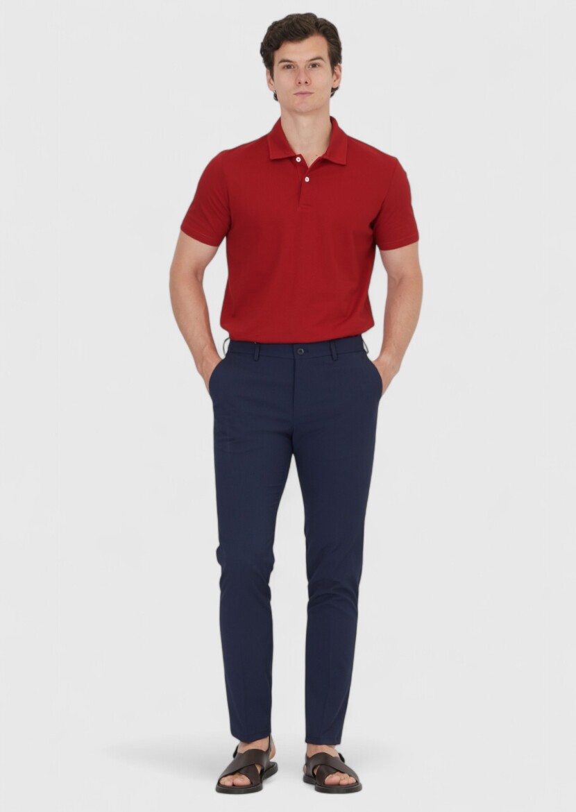 Navy Blue Weaving Jogging Fit Casual Trousers - RAMSEY