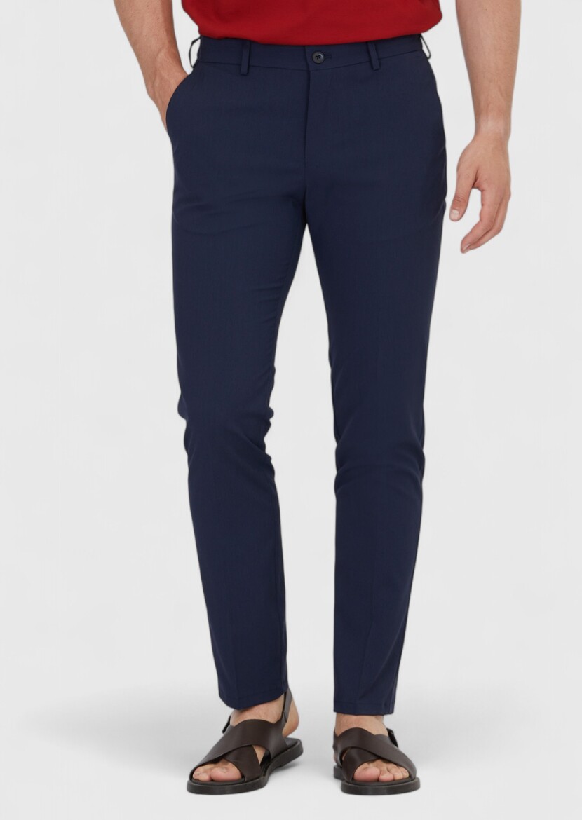 Navy Blue Weaving Jogging Fit Casual Trousers - RAMSEY