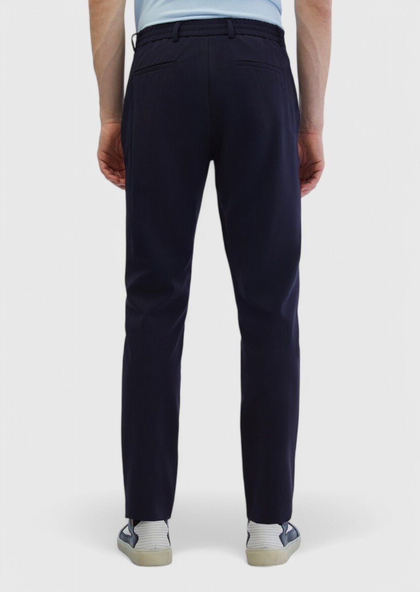 Navy Blue Weaving Jogging Fit Casual Trousers - 6