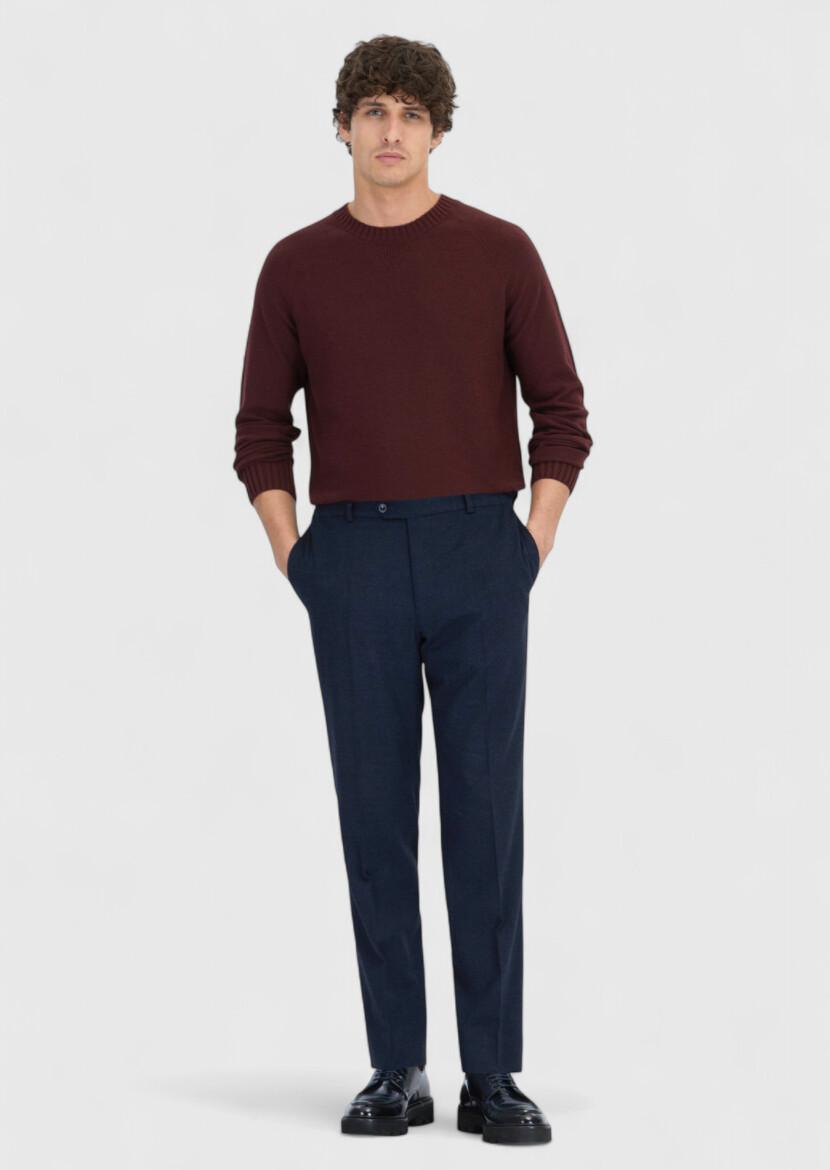 Navy Blue Weaving Jogging Fit Casual Trousers - RAMSEY
