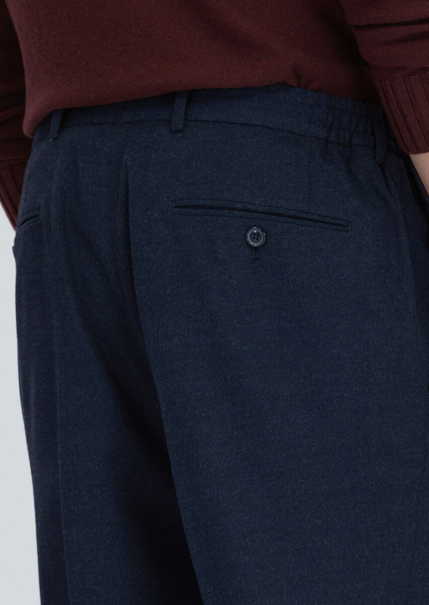 Navy Blue Weaving Jogging Fit Casual Trousers - 5