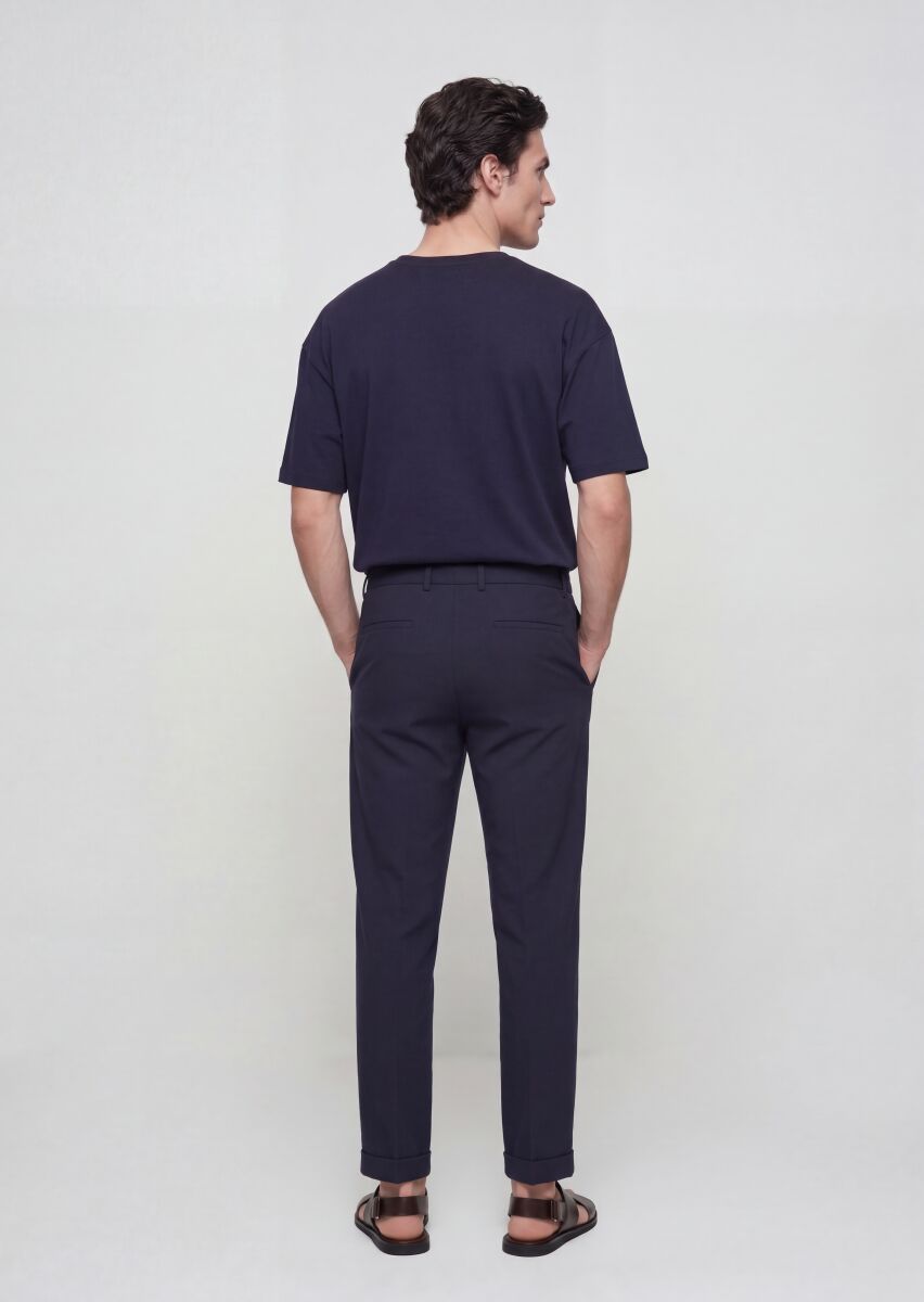 Navy Blue Weaving Jogging Fit Casual Trousers - 4