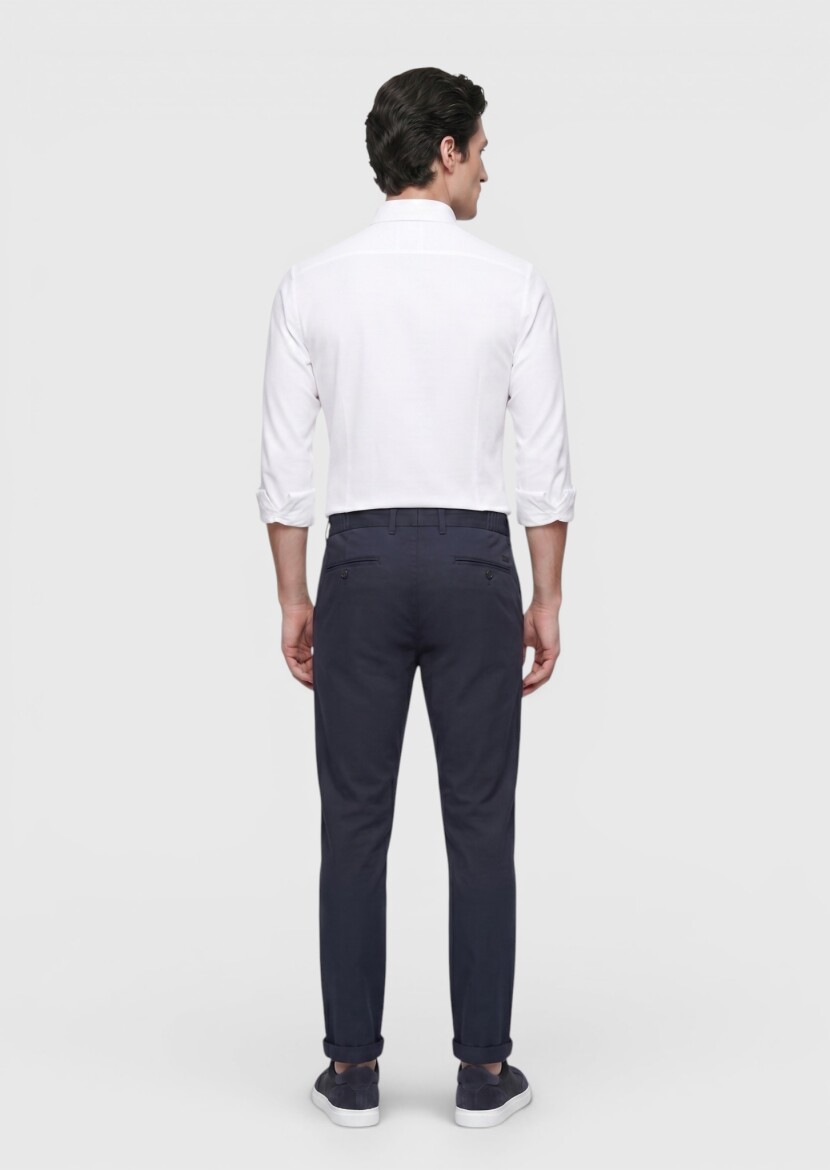 Navy Blue Weaving Jogging Fit Casual Trousers - 5