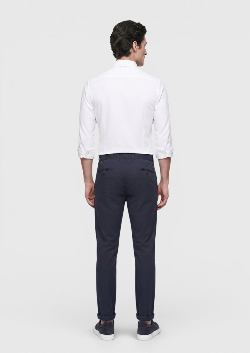 Navy Blue Weaving Jogging Fit Casual Trousers - 5