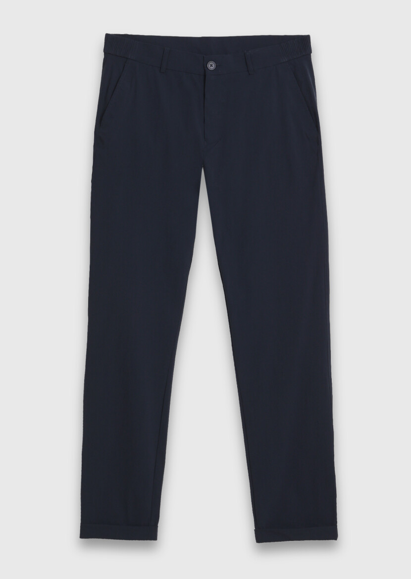 Navy Blue Weaving Jogging Fit Casual Trousers - 6