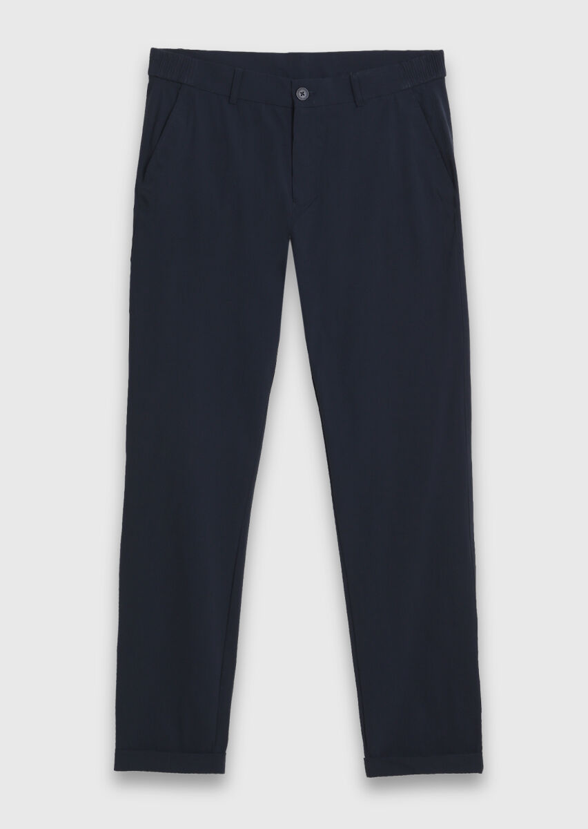 Navy Blue Weaving Jogging Fit Casual Trousers - 6