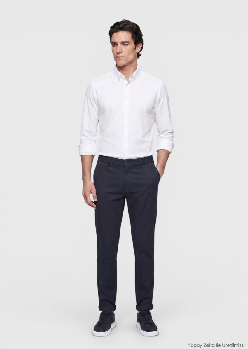 Navy Blue Weaving Jogging Fit Casual Trousers 