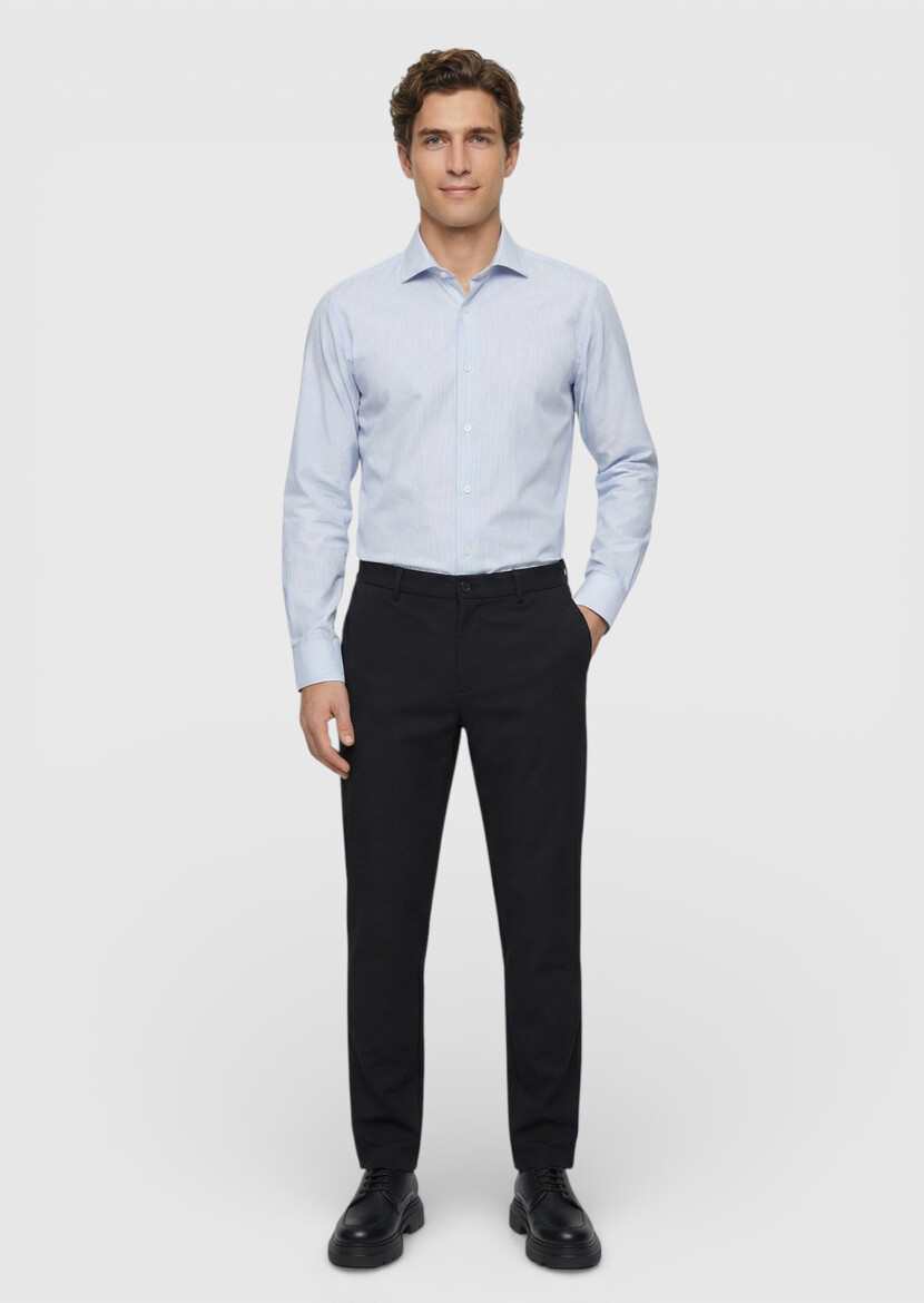 Navy Blue Weaving Jogging Fit Casual Trousers - RAMSEY