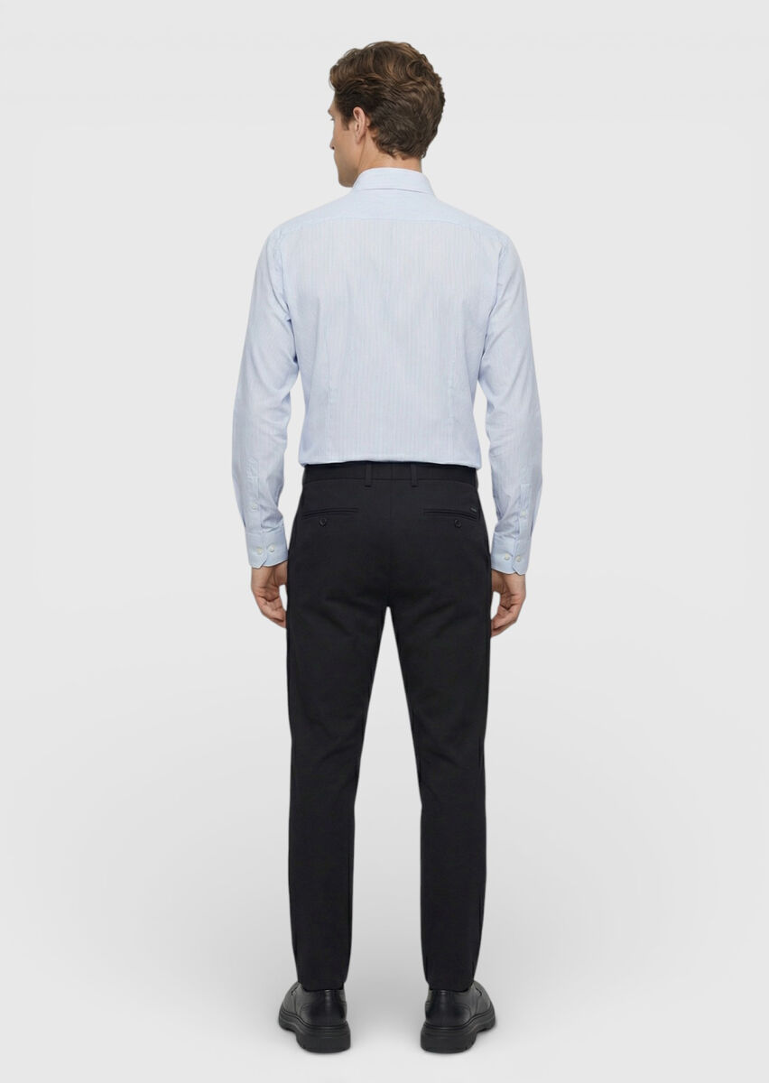 Navy Blue Weaving Jogging Fit Casual Trousers - 4