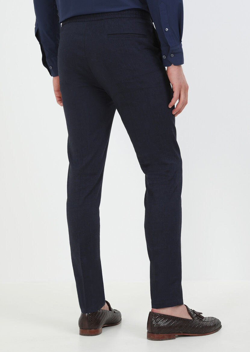 Navy Blue Weaving Jogging Fit Sport Wool Blended Trousers - 5