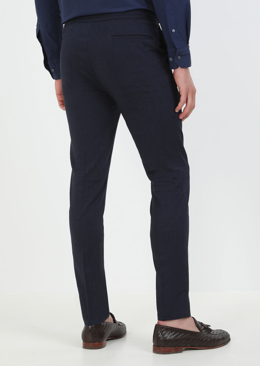 Navy Blue Weaving Jogging Fit Sport Wool Blended Trousers - 5