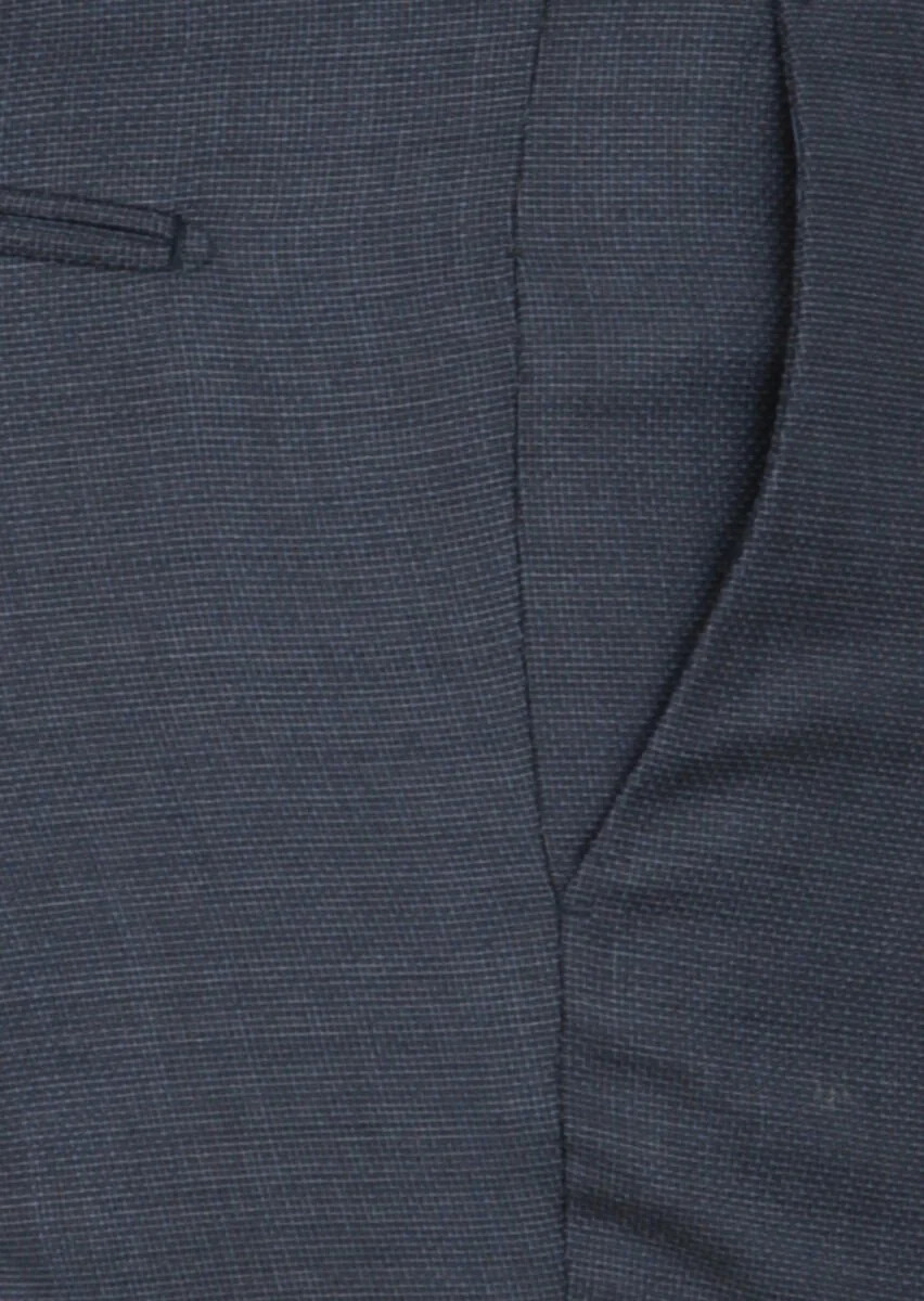 Navy Blue Weaving Modern Fit Classical 100% Wool Trousers - 3