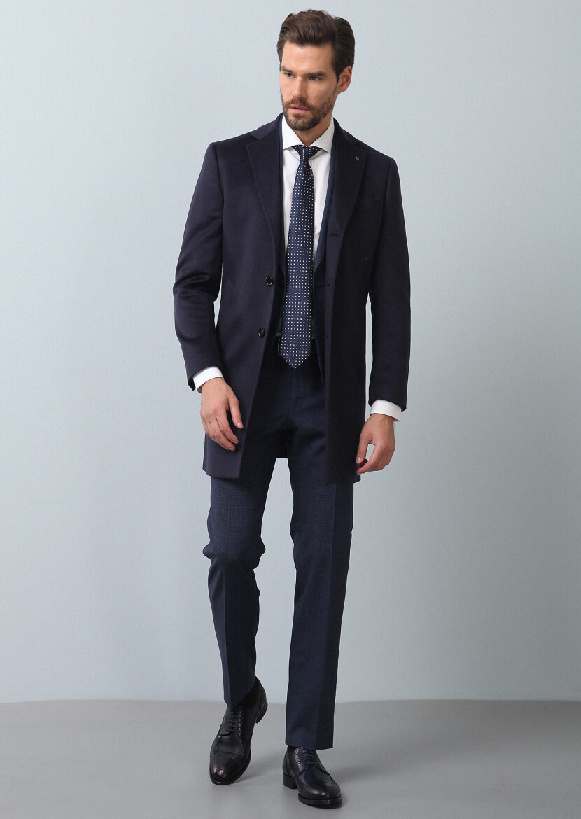 Navy Blue Weaving Overcoat 