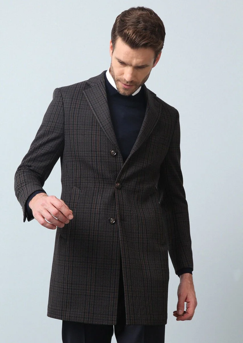 Navy Blue Weaving Overcoat - 3