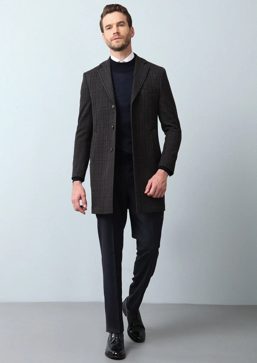 Navy Blue Weaving Overcoat - 4