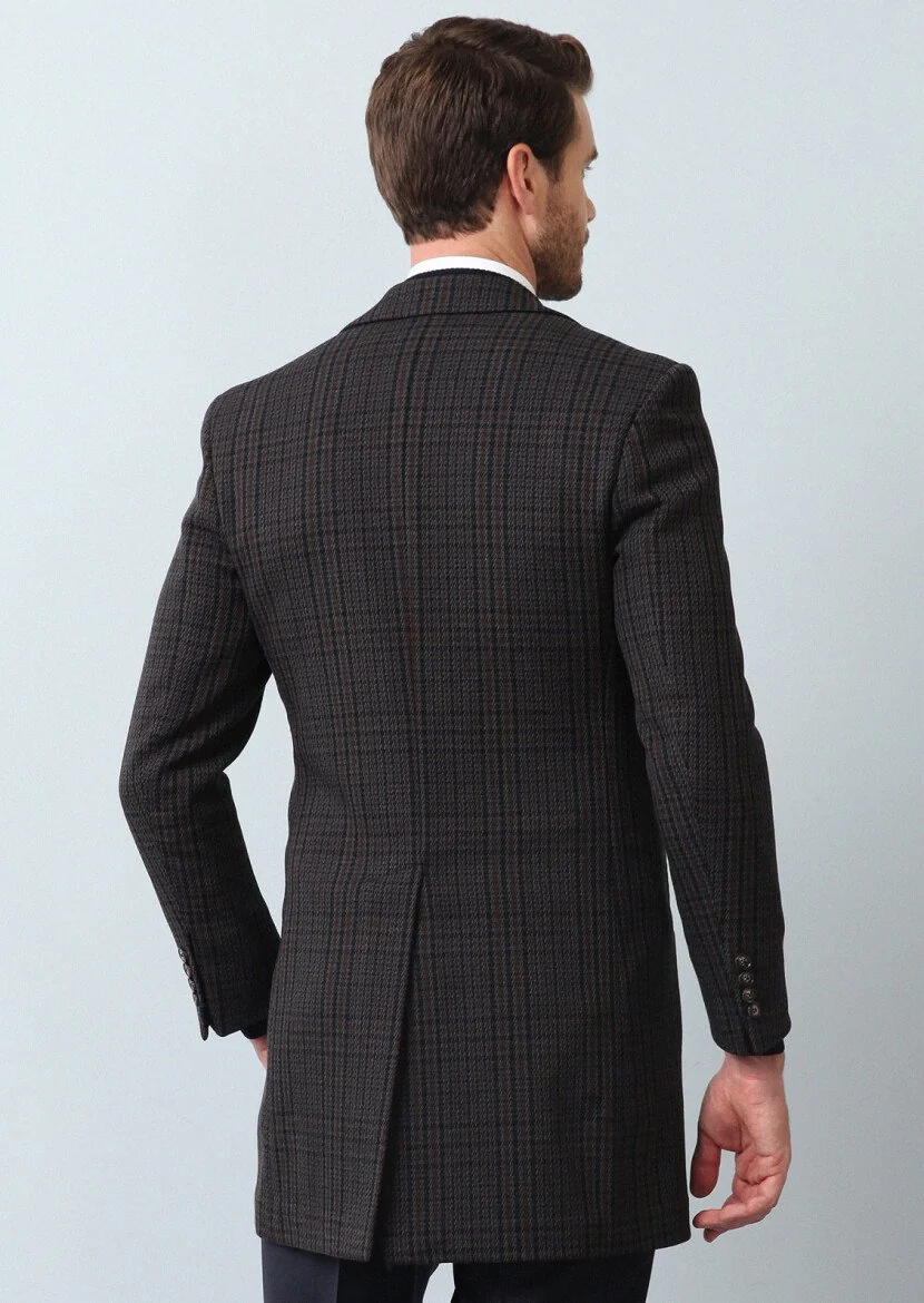 Navy Blue Weaving Overcoat - 5