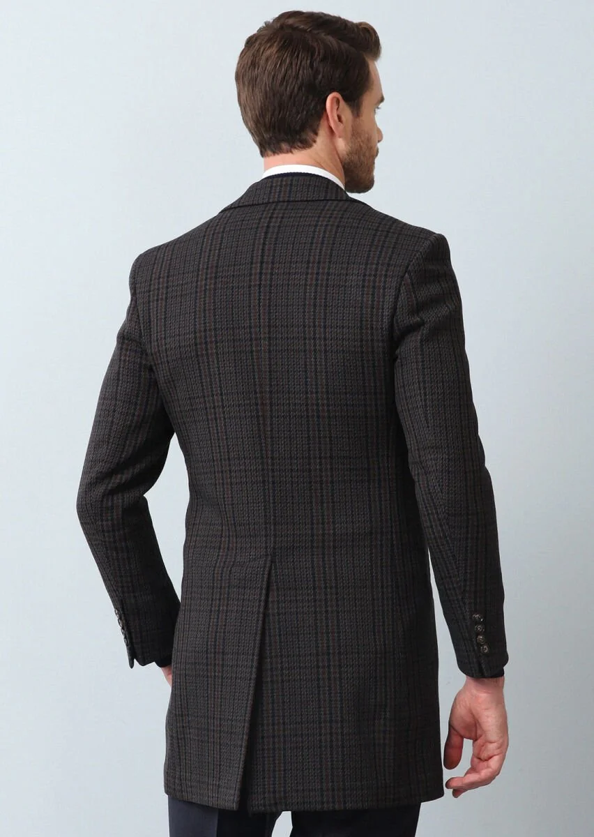 Navy Blue Weaving Overcoat - 5