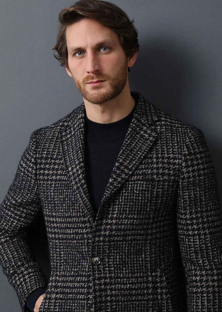 Navy Blue Weaving Overcoat - 2