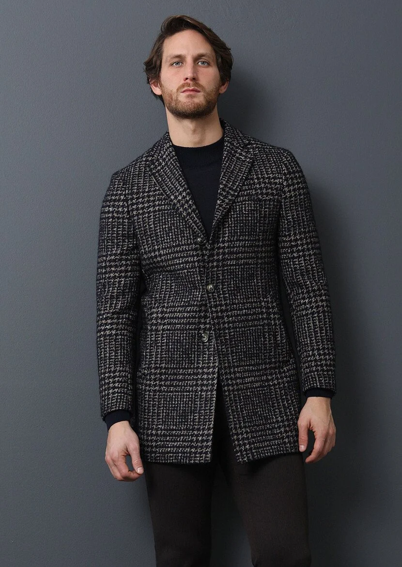 Navy Blue Weaving Overcoat - 3